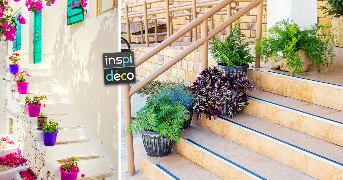 Décorer les escaliers extérieurs avec des pots de fleurs