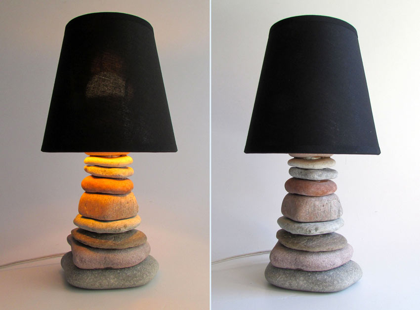 lampe abat-jour noir avec galets