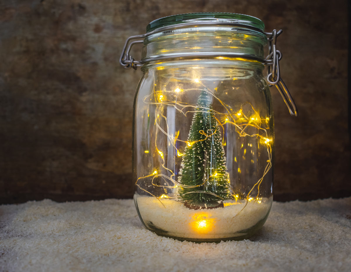 Bocal en verre lumineux, décoration Noël