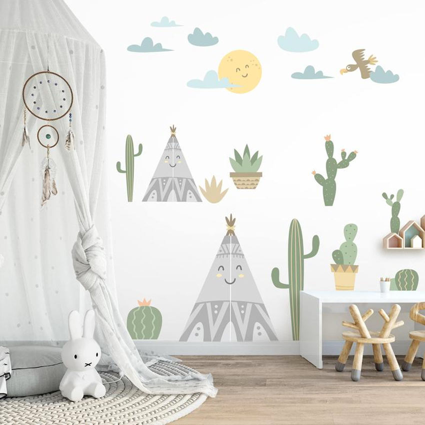 chambre des enfants décorée stickers muraux