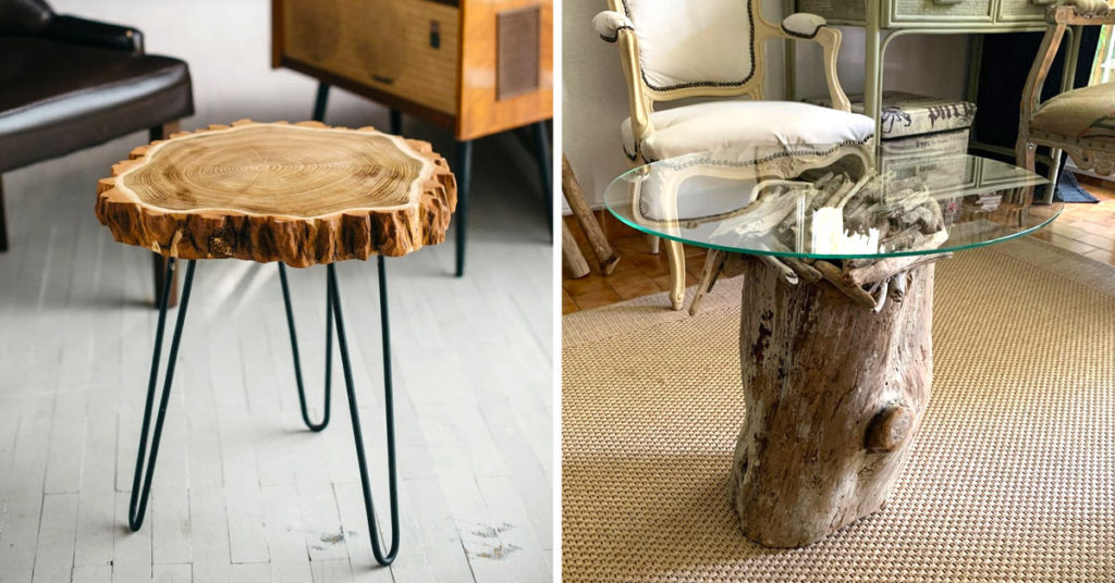 tables DIY avec des troncs d'arbre