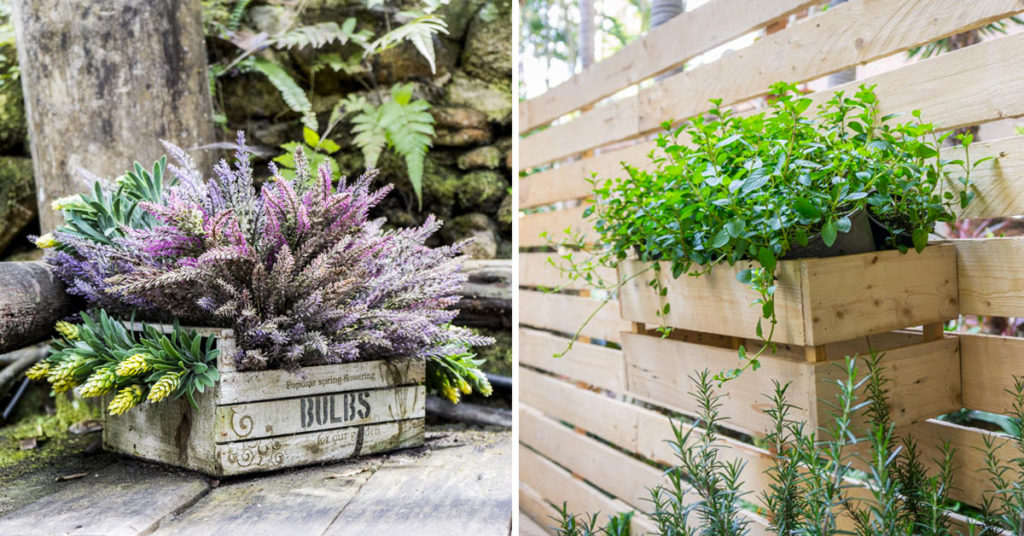 Aménager balcon et jardin avec caisses en bois.