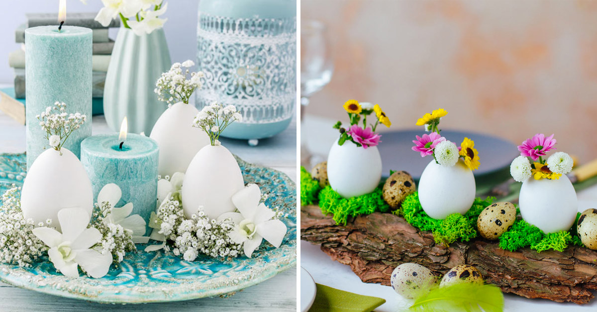 Déco de Pâques avec œufs et des fleurs