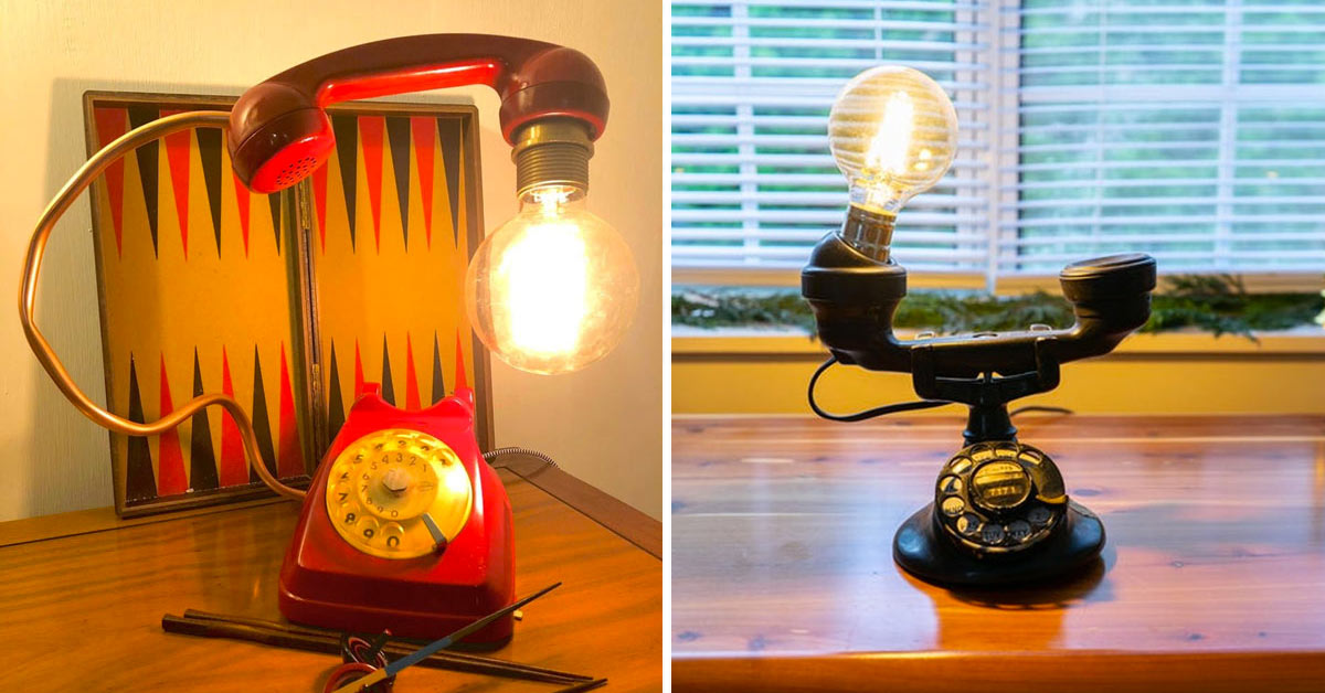 Lampe DIY avec vieux téléphone.