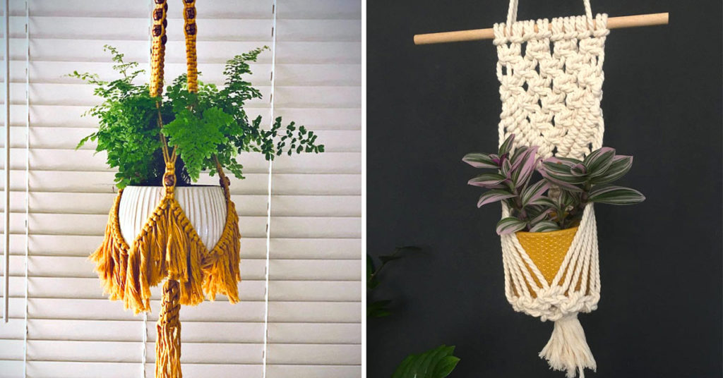 Porte-vase suspendu en macramé.