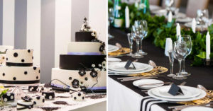 Décorations noir et blanc pour un mariage chic.