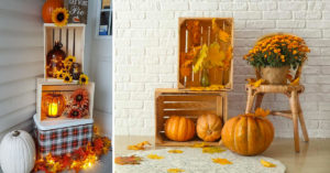 Caisses en bois pour décorer en automne.