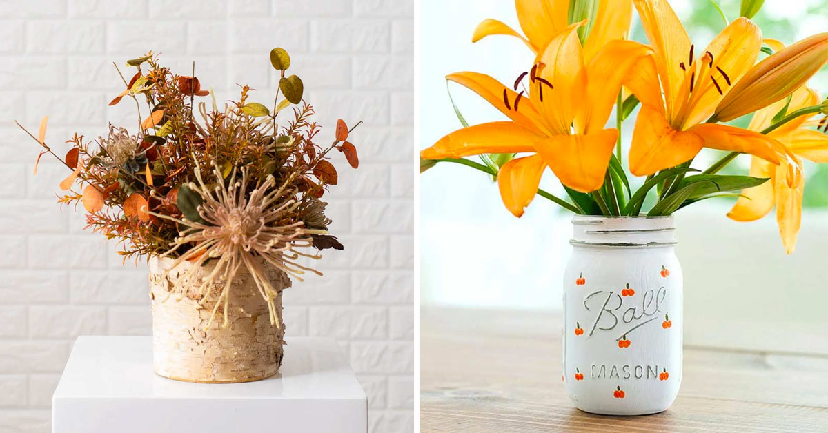 Réaliser un joli vase de fleurs d'automne comme centre de table avec de la  récup' : inspirez-vous !