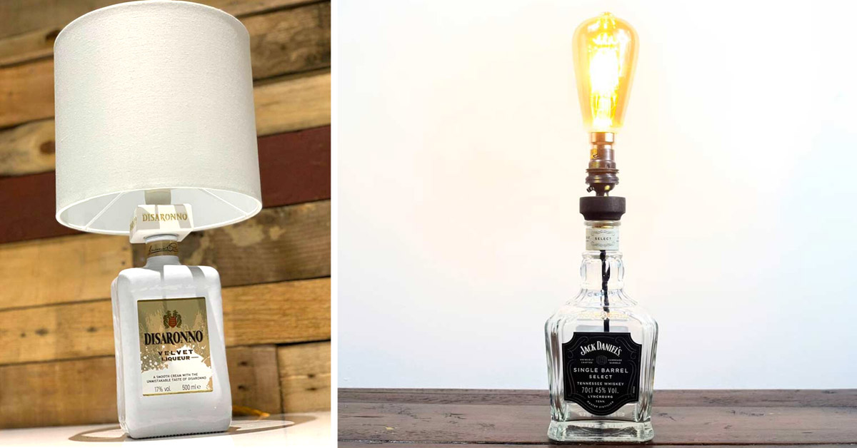 Lampe de chevet DIY bouteilles en verre.