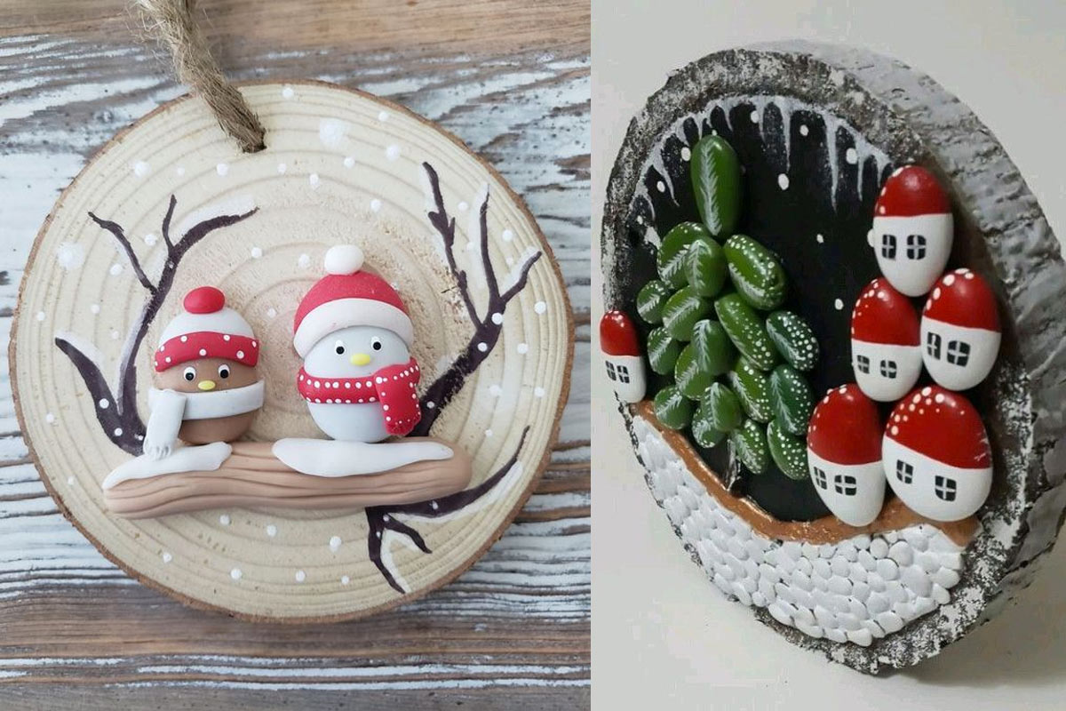 Décorations de Noël avec des pierres.