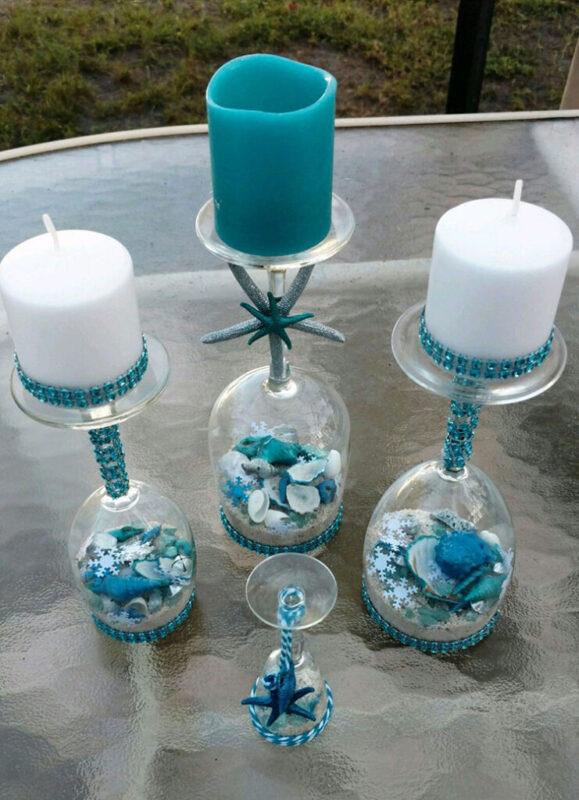 Idée de recyclage de verres en porte-bougies DIY de style marin.