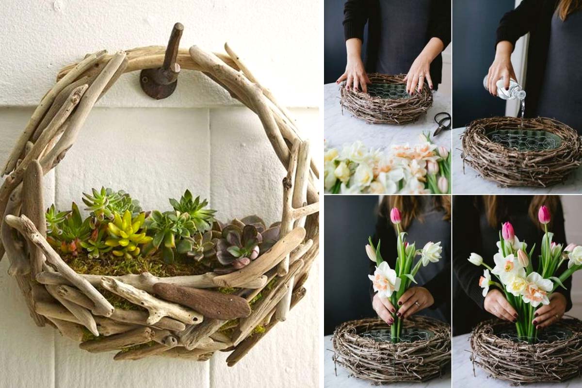 Recycler branches et brindilles pour créer une belle jardinière DIY