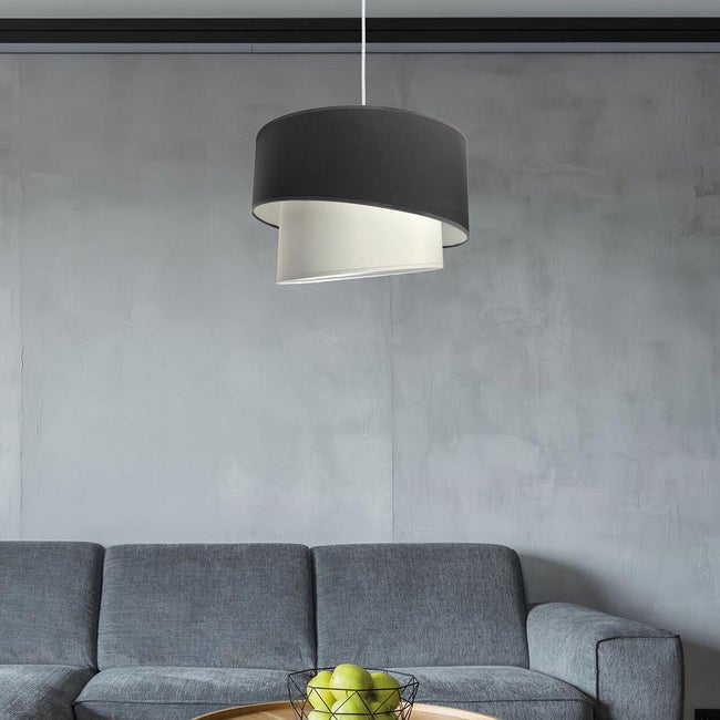 Lustre moderne blanc avec tissu gunmetal.