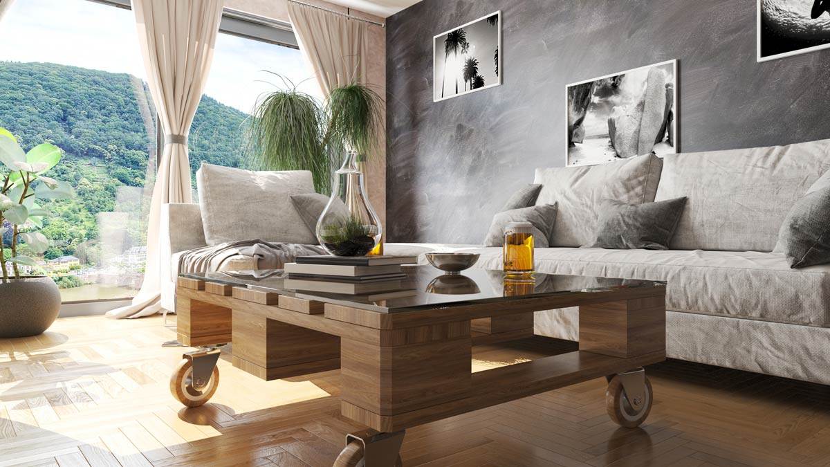 table basse design en palettes de bois dans le salon