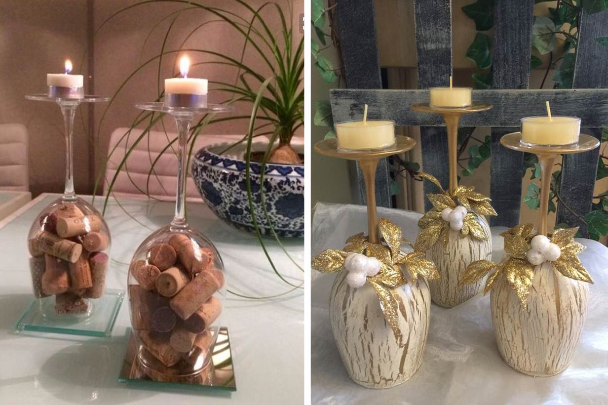 Recyclage des verres à vin en décorations d'intérieur.