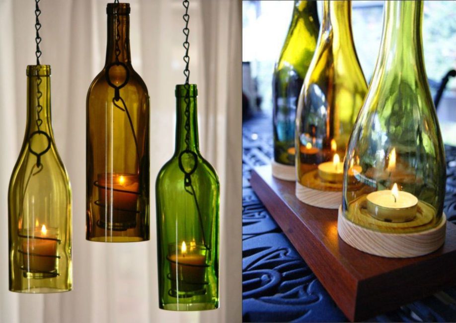 Lampe de bricolage avec des bouteilles en verre de style vintage