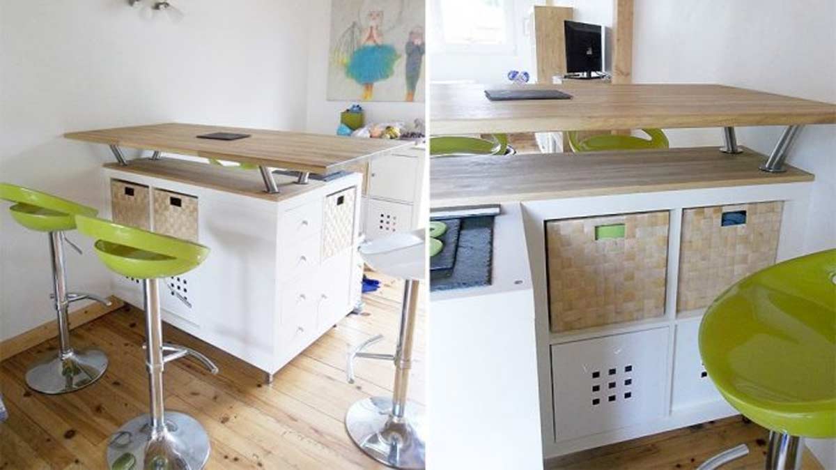 étagères Ikea pour réaliser un îlot de cuisine beau et pas cher