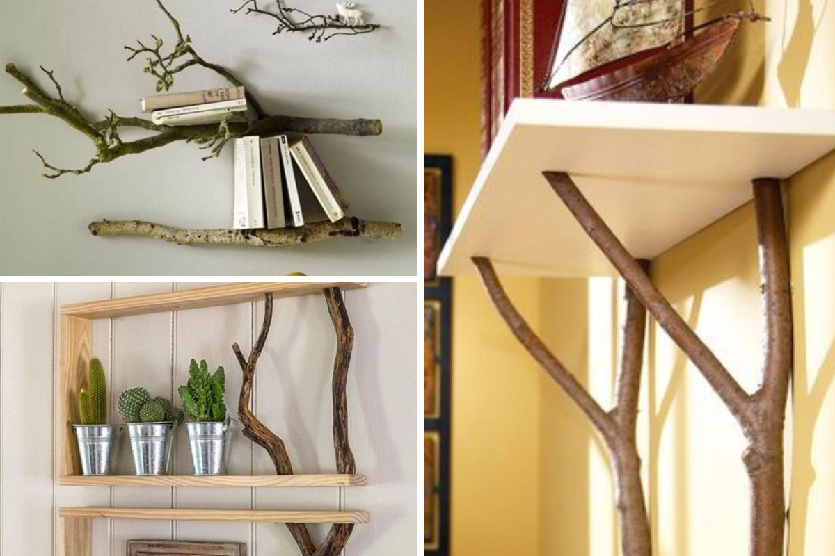 Étagères DIY avec des branches.