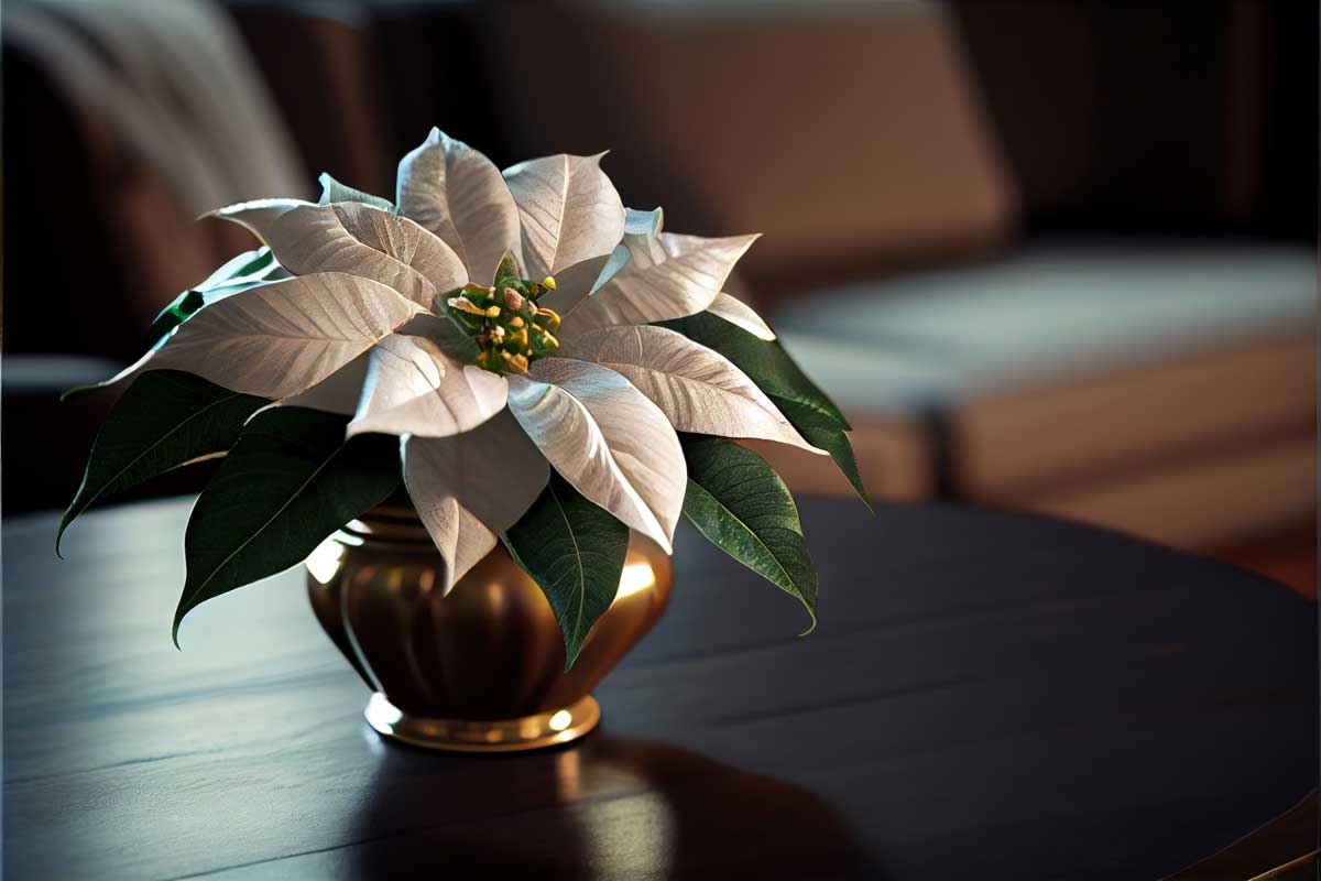 Poinsettia dans un pot avec des feuilles blanches