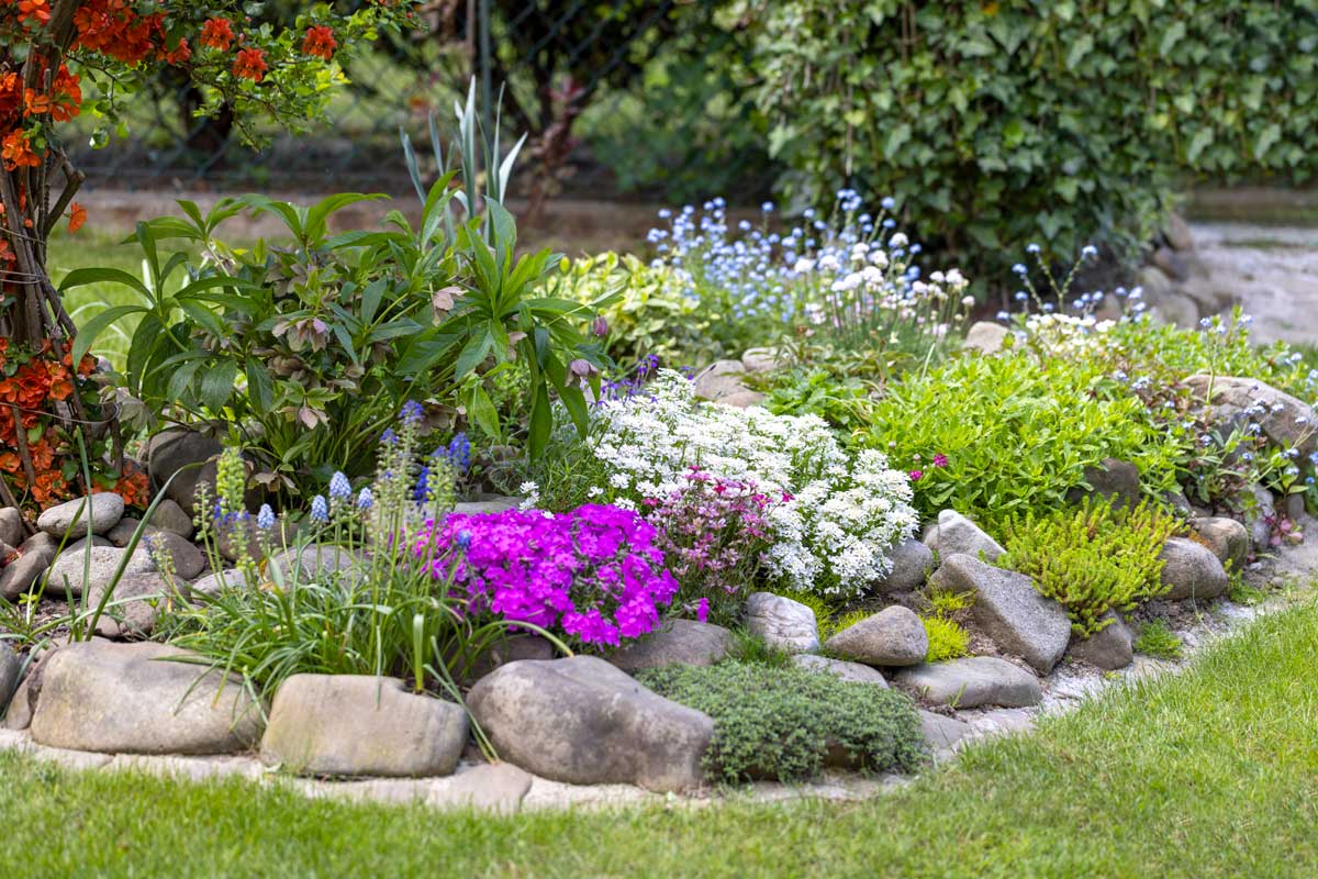 Petits parterres de fleurs en pierre
