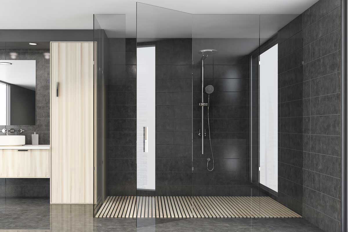 salle de bain moderne avec douche à l'italienne noire