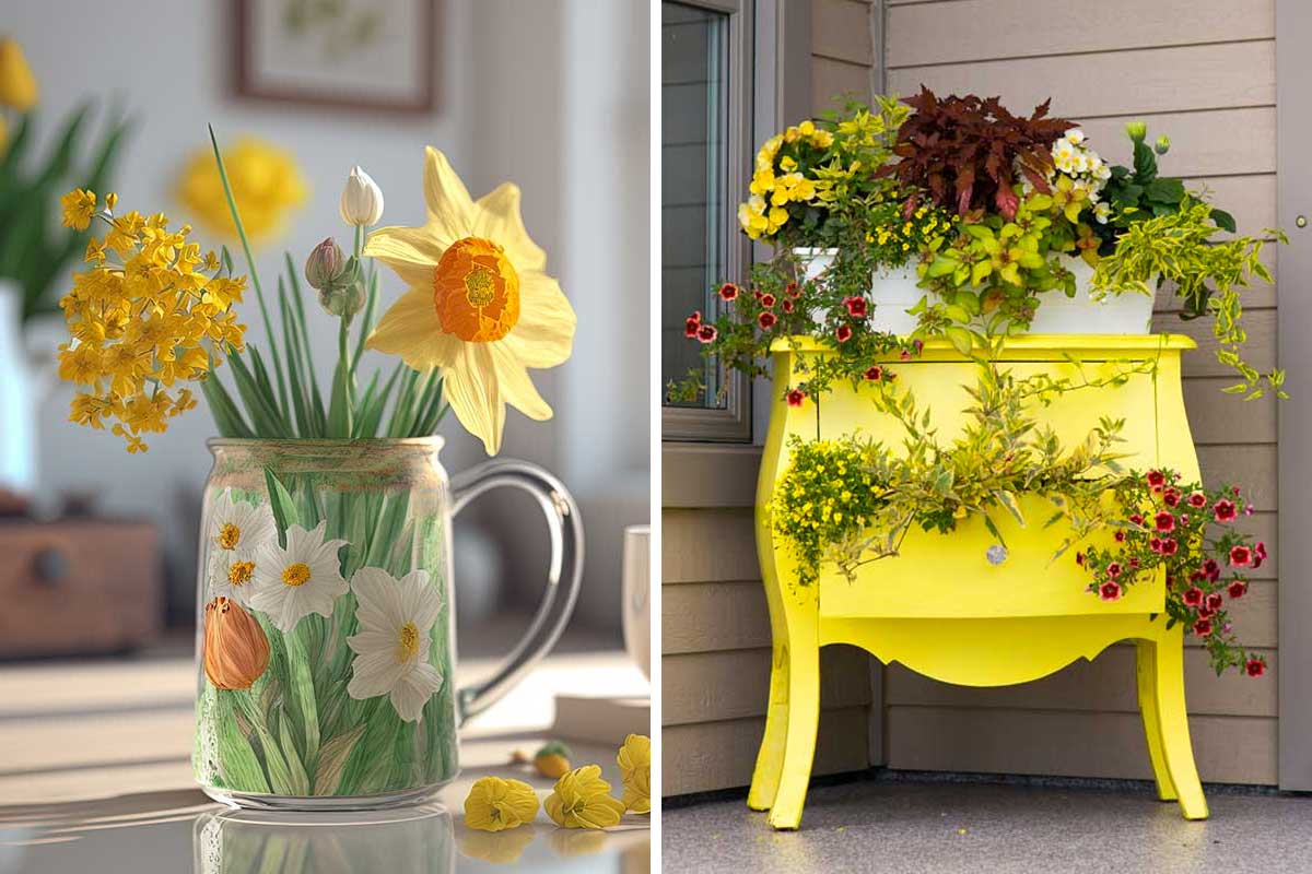 Recyclage et réutilisation vieux objets déco.