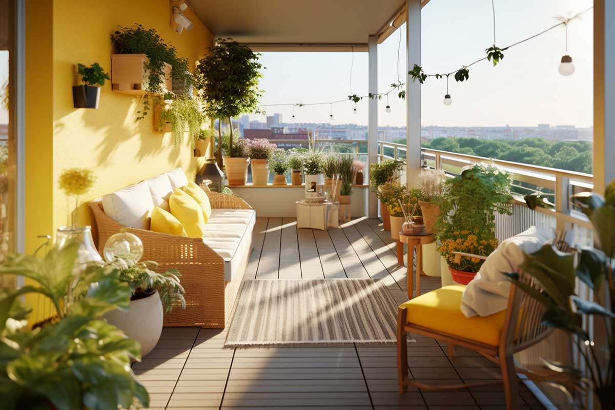 Balcon avec plantes.