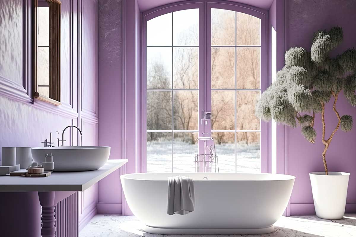 Magnifique salle de bain couleur lavande.