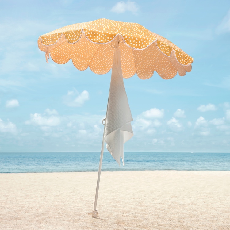 STRANDÖN Parasol, jaune/blanc à pois, 140 cm