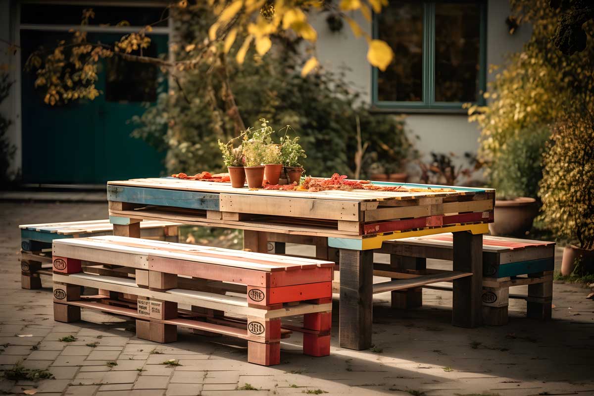 grande de table de jardin vintage en palette de bois 