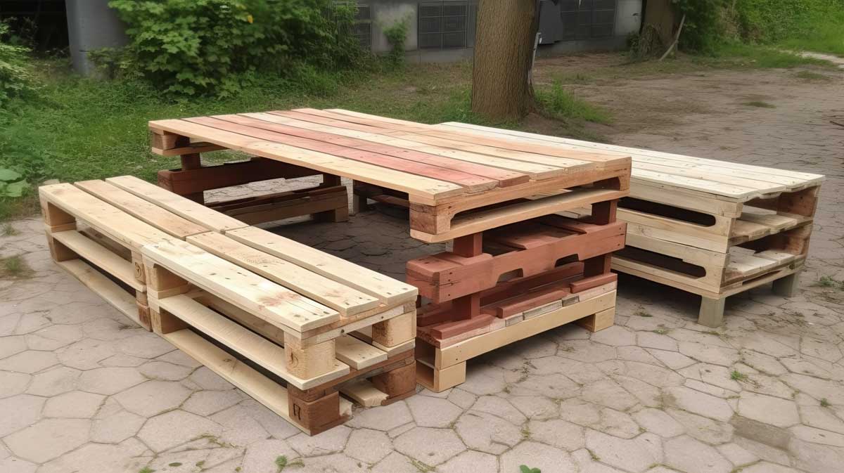 banc et grande table de jardin en palette de bois