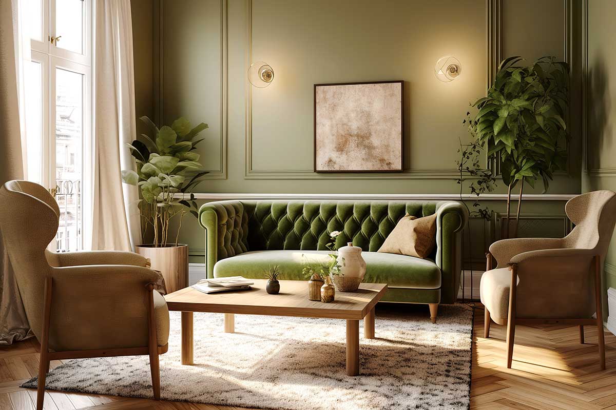 divan en velours vert style années 30