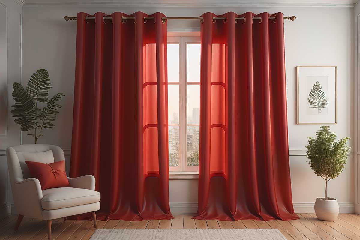 salon avec rideaux longs de couleur rouge