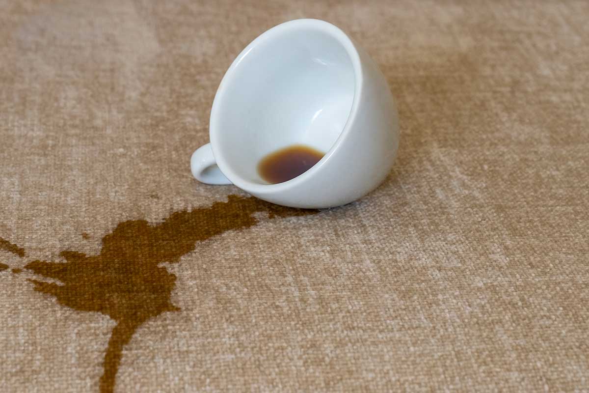 tasse de café renversée sur un canapé