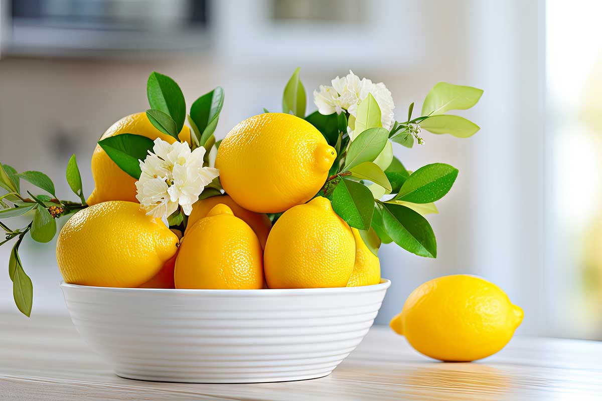bol blanc avec citrons sur la table