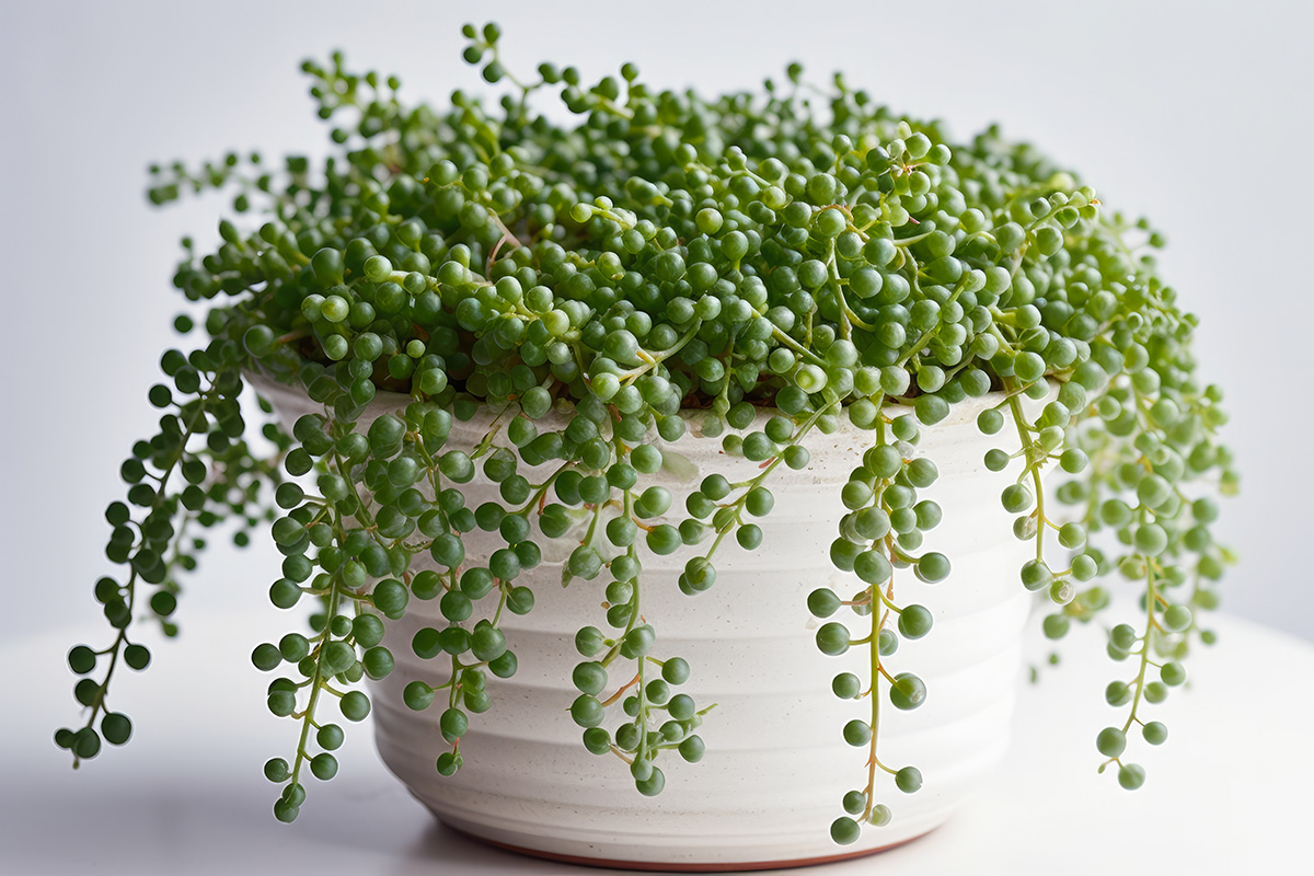 Senecio rowleyanus en pot.