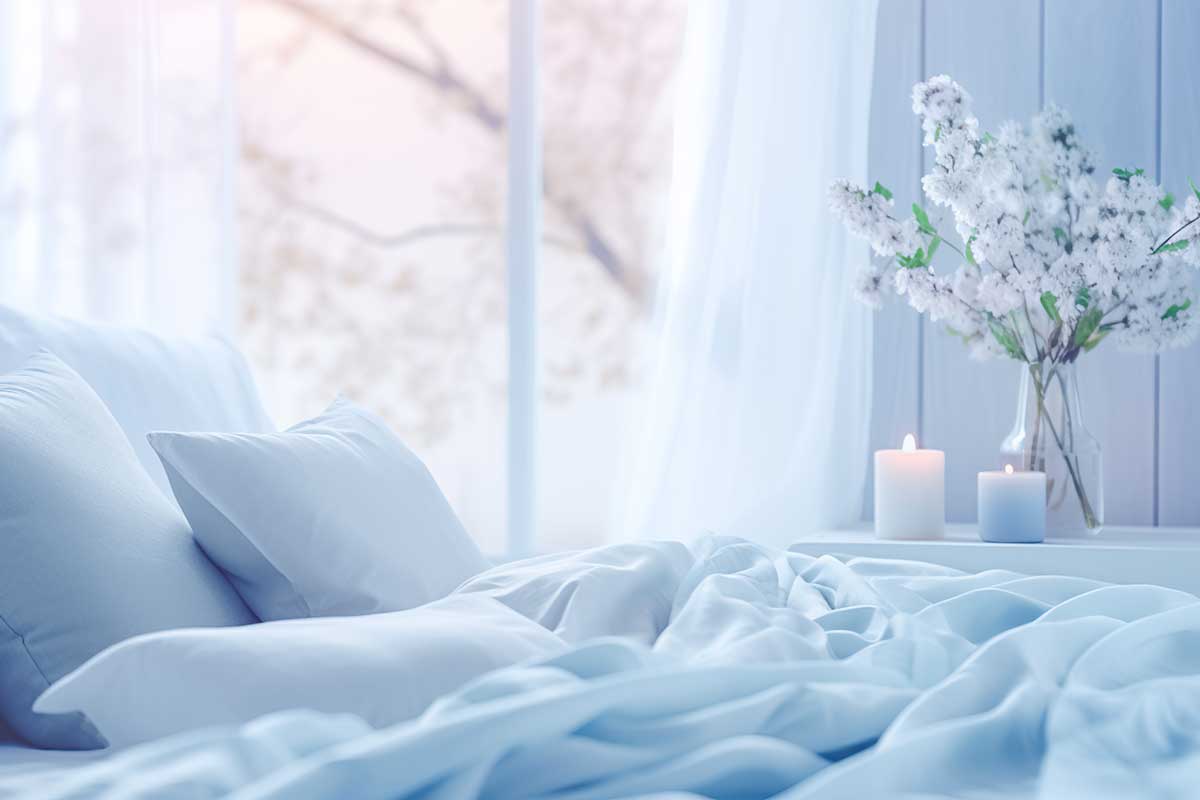 chambre à coucher avec bougies bleu