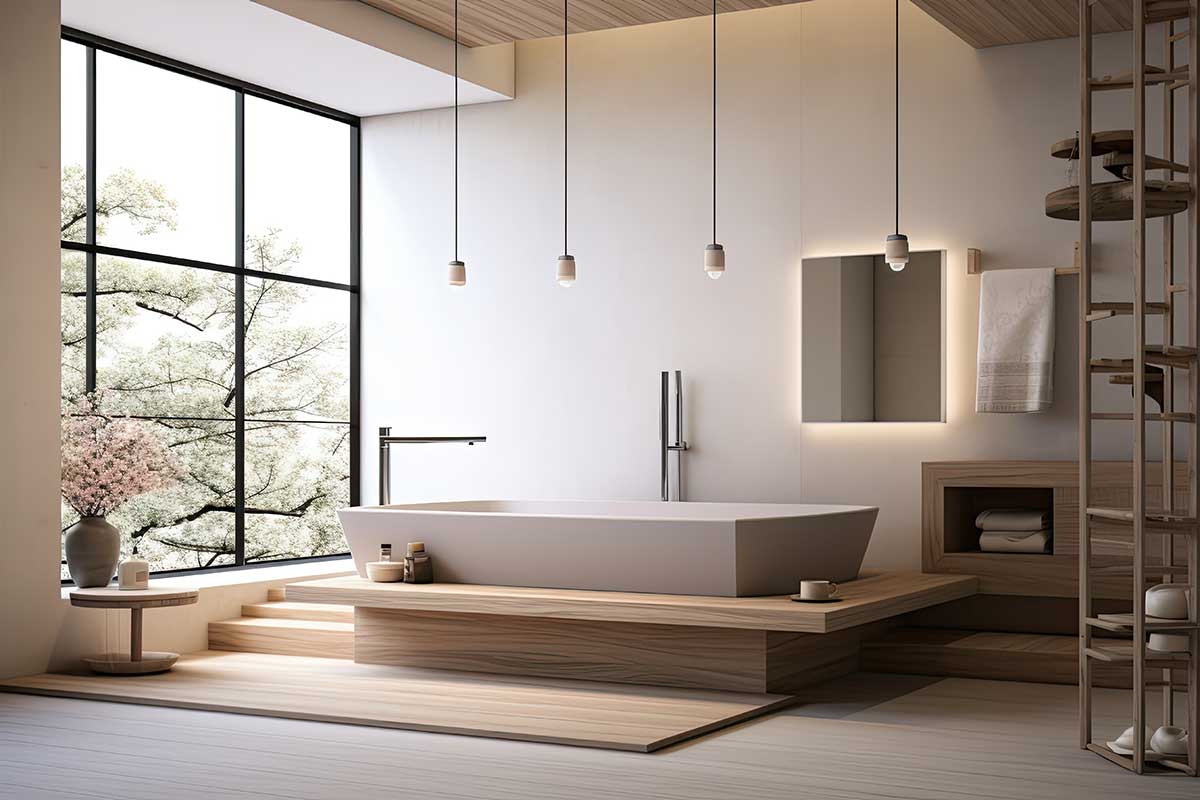 baignoire avec socle en bois design