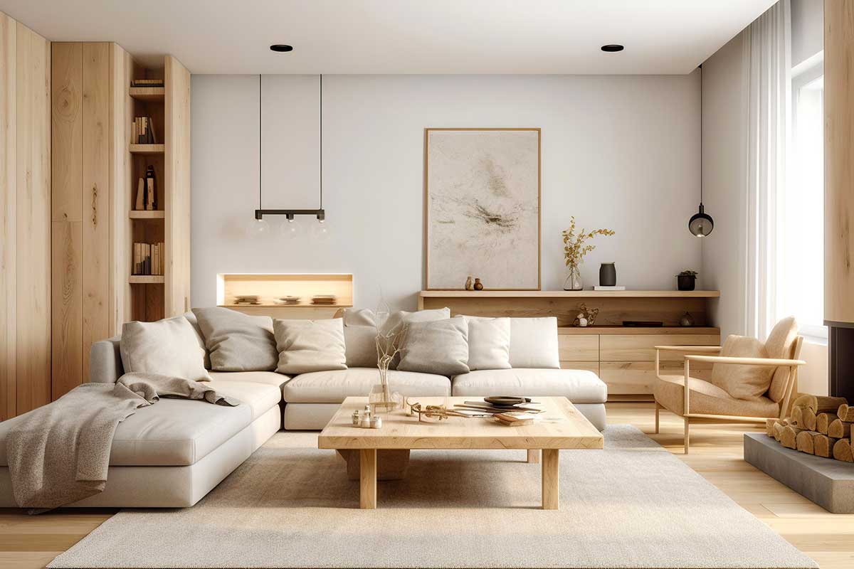 meubles en bois avec gris clair