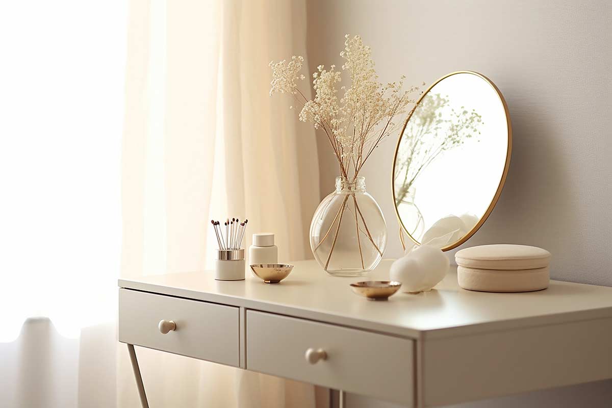 petit miroir rond sur une commode