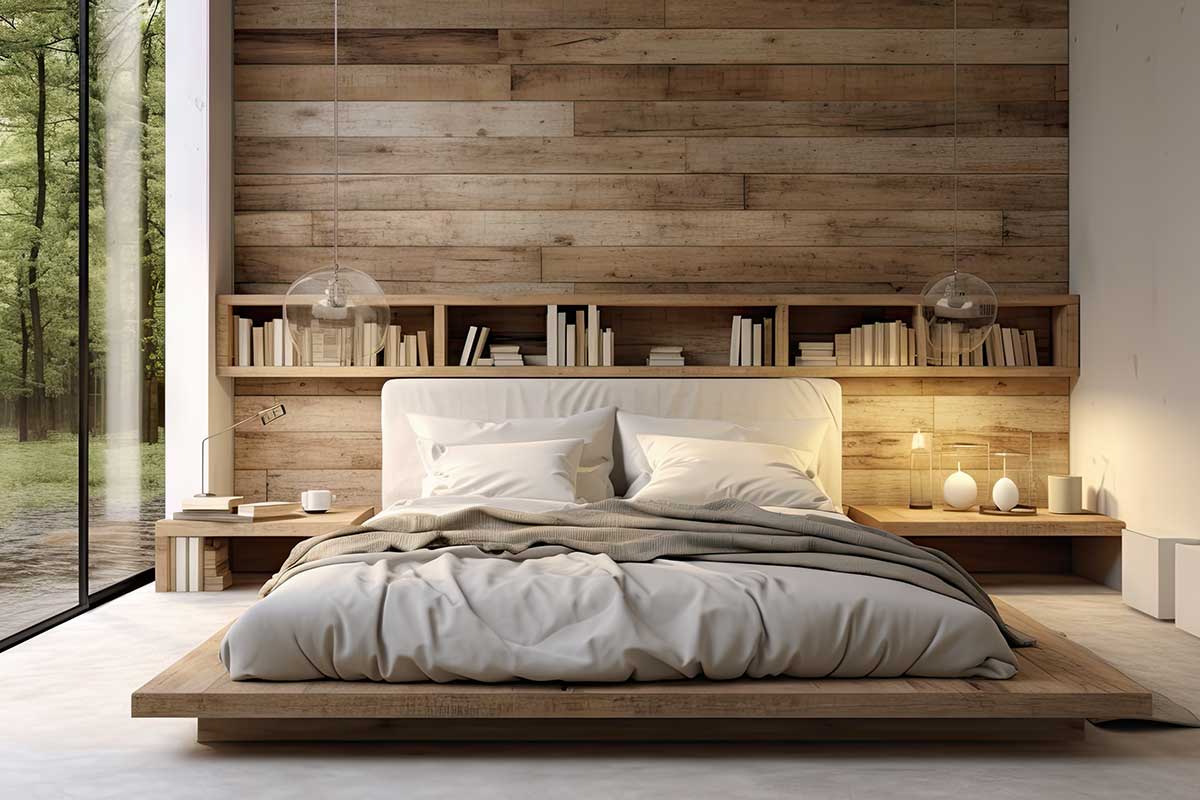 mur chambre à coucher avec palettes de bois