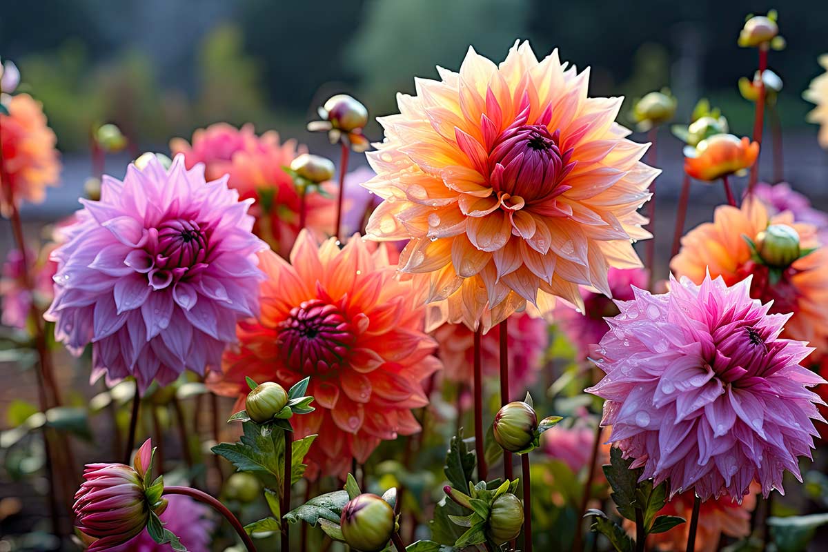 Dahlias flétris en automne.