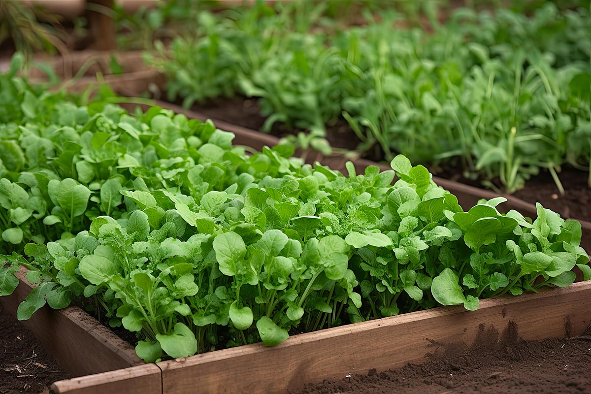 Roquette dans le potager.