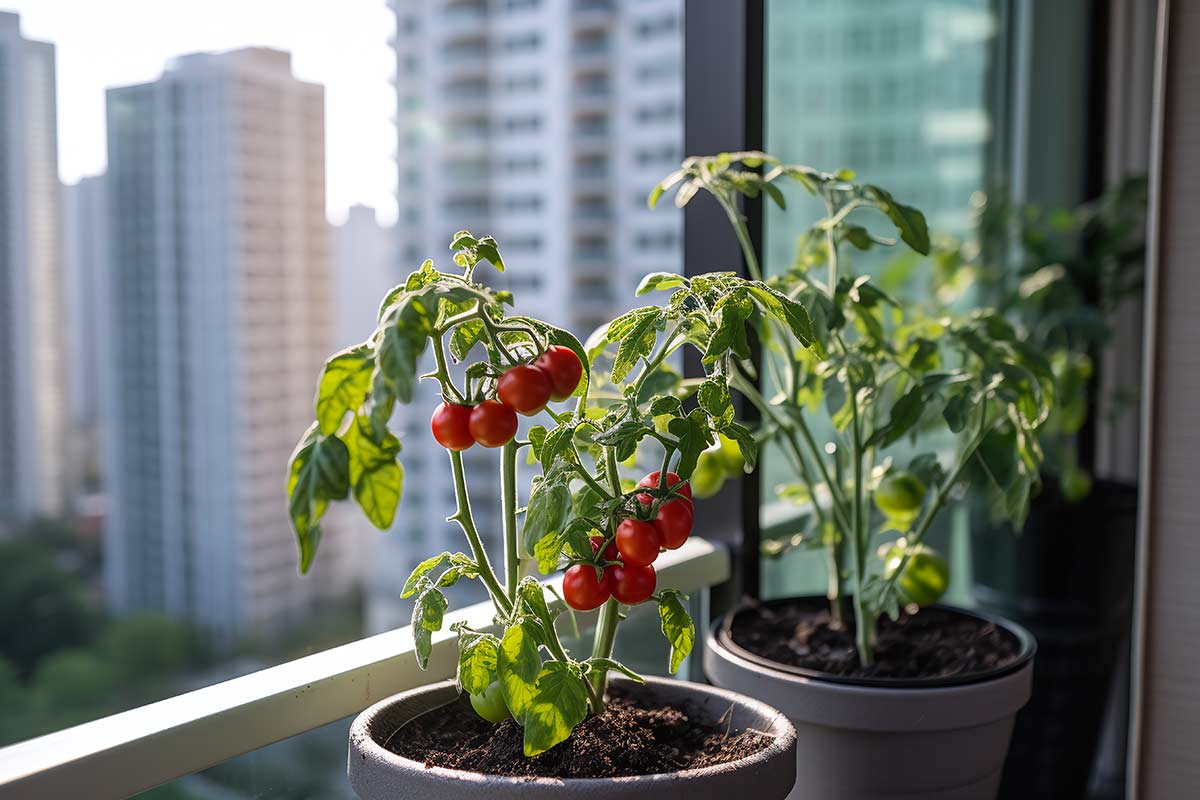 tomates en pots sur balcon