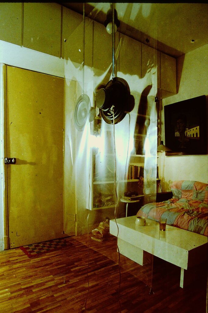 DIY en couleurs avec des pommes de pin! 15 idées inspirantes - The image features a yellowed room with a speaker arranged to hang in the middle of the