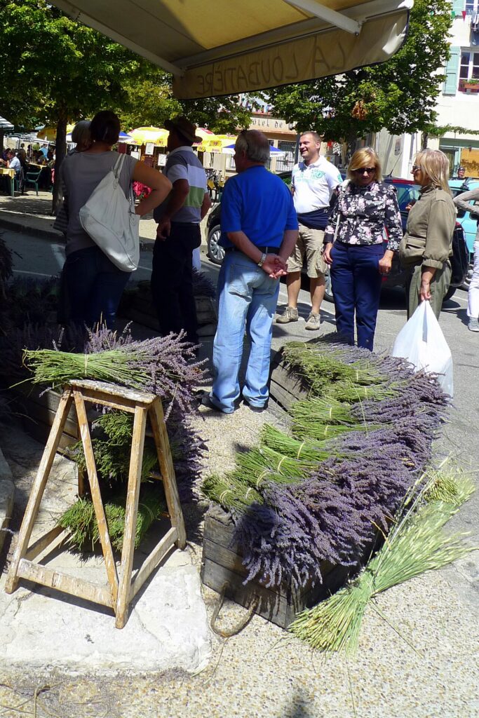 Un parterre de fleurs parfumé à la lavande - Lavande en gerbe sur le marché de Sault